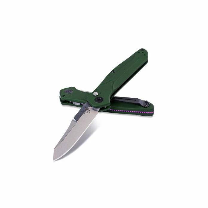Benchmade 9400 Osborne AUTO Folding Knife 3.4" S30V Satin Plain Blade, Green Aluminum Handles