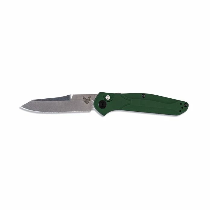 Benchmade 9400 Osborne AUTO Folding Knife 3.4" S30V Satin Plain Blade, Green Aluminum Handles - Image 4