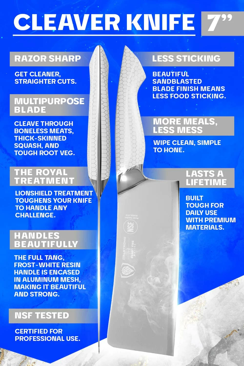 Cleaver Knife 7" | Frost Fire Series | NSF Certified | Dalstrong © - Image 4