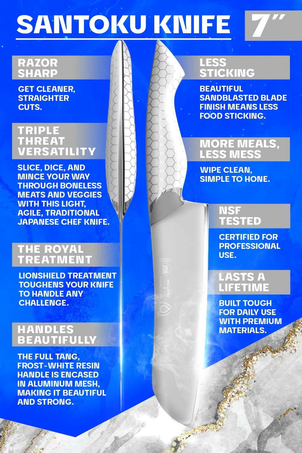 Santoku Knife 7" | Frost Fire Series | NSF Certified | Dalstrong © - Image 5