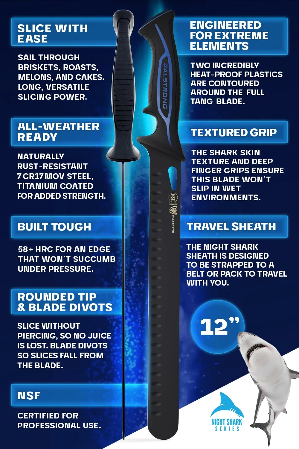 Slicing & Carving Knife 12" | Night Shark Series | NSF Certified | Dalstrong © - Image 5