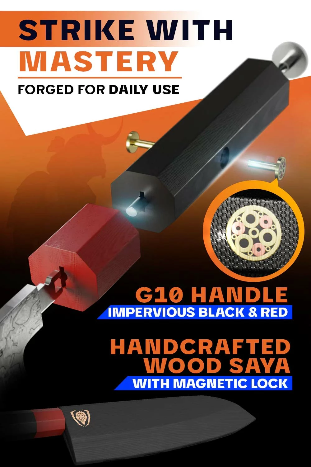 Santoku Knife 7" | Double Bevel | Black Acacia Wood Sheath | Ronin Series | Dalstrong © - Image 3