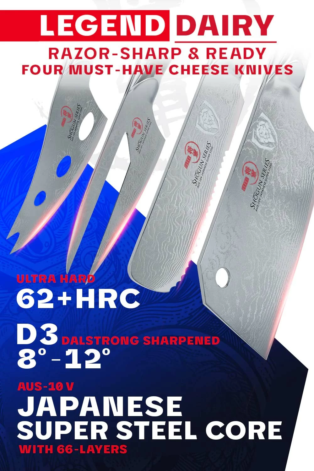 4-Piece Cheese Knife Set | Shogun Series ELITE | NSF Certified | Dalstrong © - Image 2