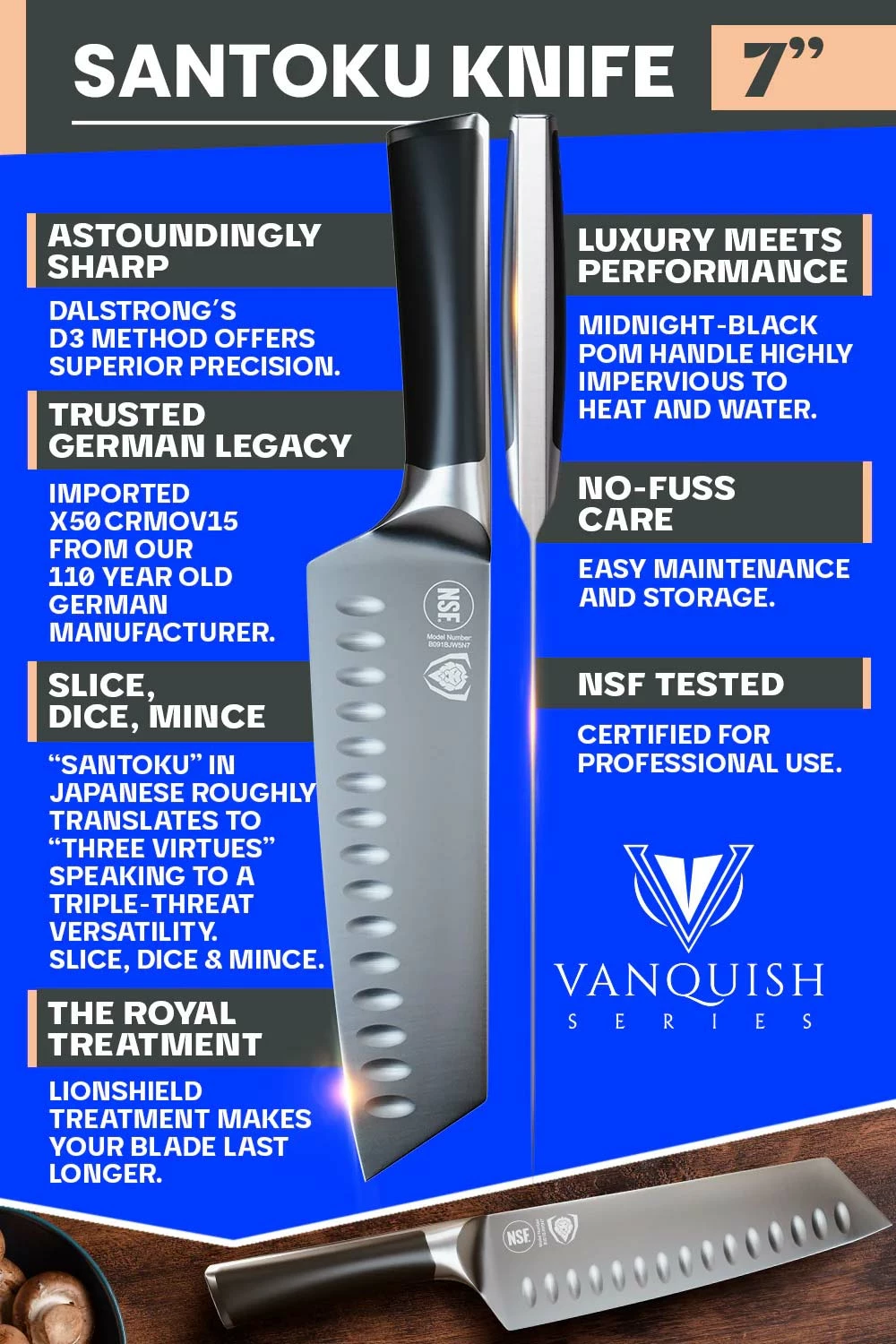 Santoku Knife 7" | Vanquish Series | NSF Certified | Dalstrong © - Image 4