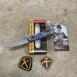 American Service Knife Jefferson Corsair Blue UV Printed Utility Tool With Drop Point Knife, Bottle Opener, And Chisel