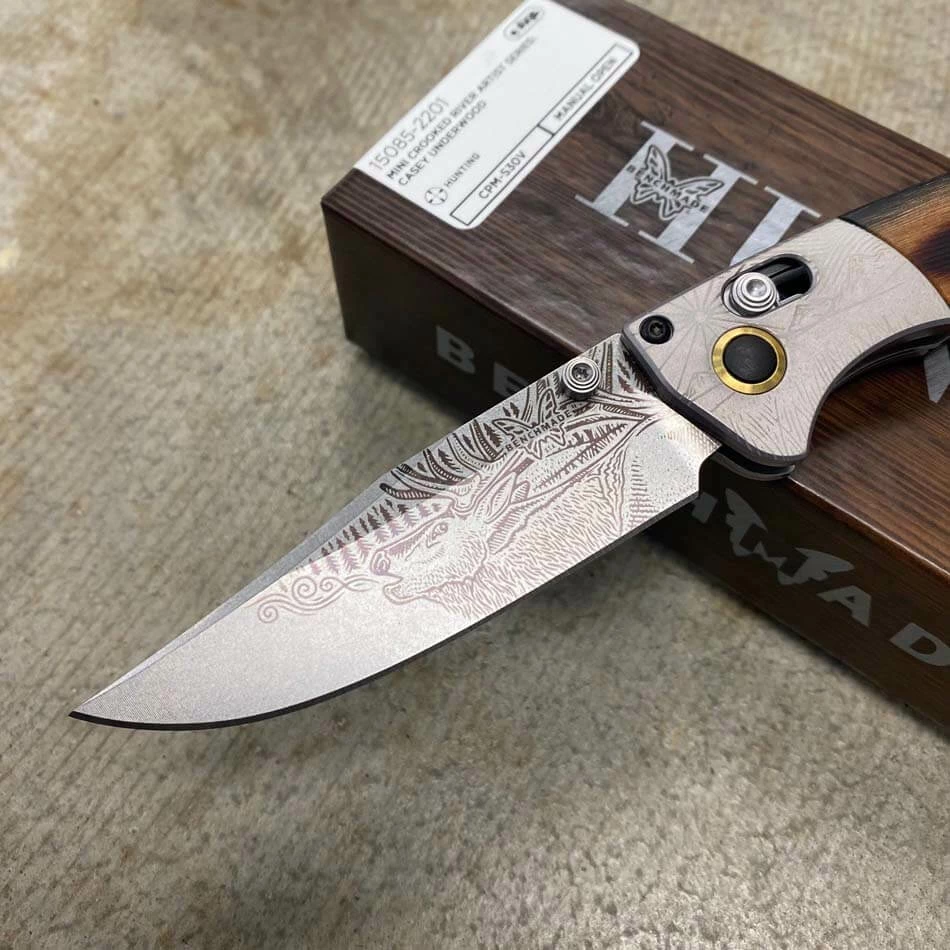 Benchmade 15085-2201 BULL ELK Mini Crooked River Folding Knife 3.4" Casey Underwood Artist Series LIMITED EDITION BULL ELK - Image 2