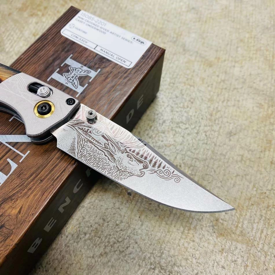 Benchmade 15085-2201 BULL ELK Mini Crooked River Folding Knife 3.4" Casey Underwood Artist Series LIMITED EDITION BULL ELK - Image 5