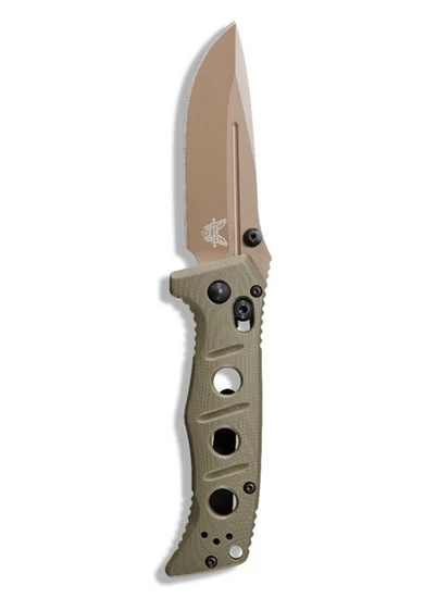 Benchmade 273FE-2 Shane Sibert Mini Adamas Folding Knife 3.25" CruWear Flat Dark Earth Plain Blade, OD Green G10 Handles - Image 7