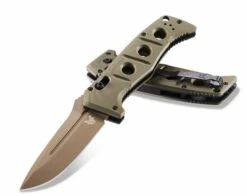Benchmade 2750FE-2 Shane Sibert AUTO Adamas Folding Knife 3.78" CruWear Flat Dark Earth Plain Blade, Olive Drab G10 Handles, Ballistic Nylon Sheath