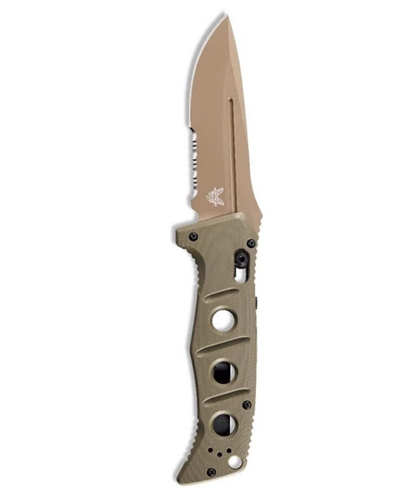Benchmade 2750SFE-2 Shane Sibert AUTO Adamas SERRATED Folding Knife 3.78" CruWear Flat Dark Earth Plain Blade, OD Green G10 Handles, Ballistic Nylon Sheath - Image 2