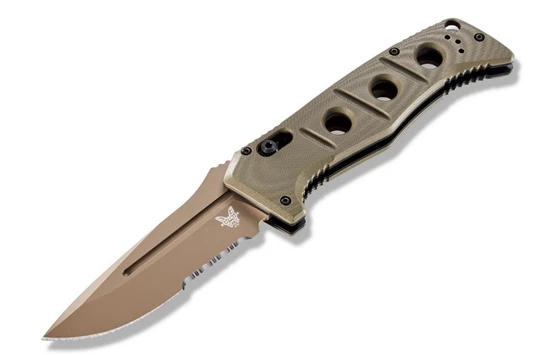 Benchmade 2750SFE-2 Shane Sibert AUTO Adamas SERRATED Folding Knife 3.78" CruWear Flat Dark Earth Plain Blade, OD Green G10 Handles, Ballistic Nylon Sheath - Image 5