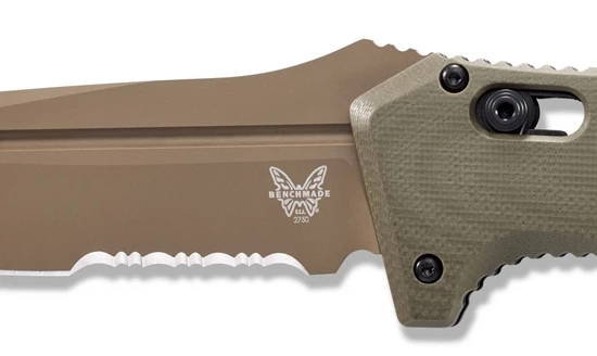 Benchmade 2750SFE-2 Shane Sibert AUTO Adamas SERRATED Folding Knife 3.78" CruWear Flat Dark Earth Plain Blade, OD Green G10 Handles, Ballistic Nylon Sheath - Image 6