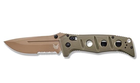 Benchmade 275SFE-2 Shane Sibert Adamas SERRATED Folding Knife 3.78" CruWear Flat Dark Earth Plain Blade, OD Green G10 Handles - Image 3
