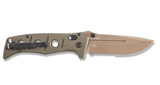 Benchmade 275SFE-2 Shane Sibert Adamas SERRATED Folding Knife 3.78" CruWear Flat Dark Earth Plain Blade, OD Green G10 Handles - Image 4