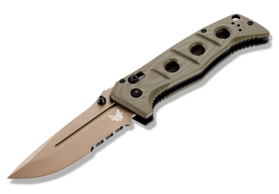 Benchmade 275SFE-2 Shane Sibert Adamas SERRATED Folding Knife 3.78" CruWear Flat Dark Earth Plain Blade, OD Green G10 Handles - Image 5