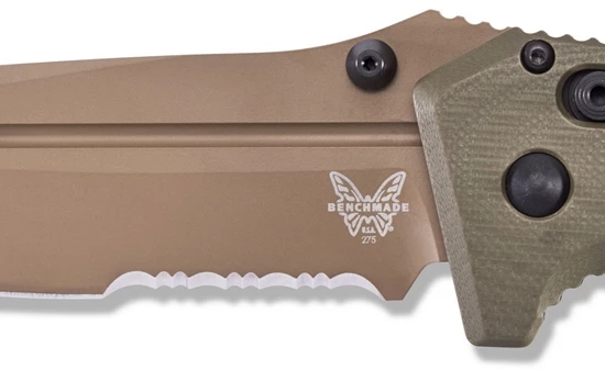 Benchmade 275SFE-2 Shane Sibert Adamas SERRATED Folding Knife 3.78" CruWear Flat Dark Earth Plain Blade, OD Green G10 Handles - Image 6