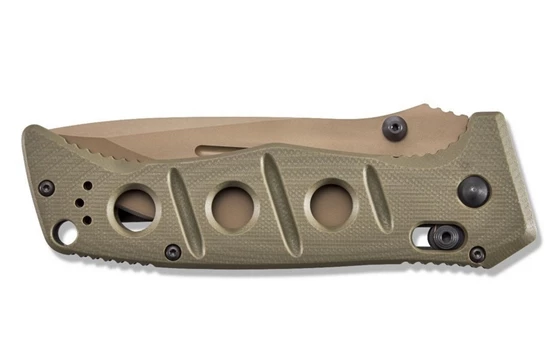 Benchmade 275SFE-2 Shane Sibert Adamas SERRATED Folding Knife 3.78" CruWear Flat Dark Earth Plain Blade, OD Green G10 Handles - Image 8