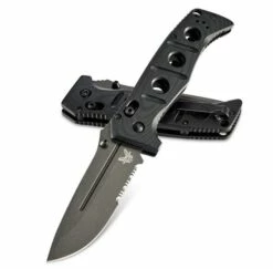 Benchmade 275SGY-1 Shane Sibert Adamas Serrated Folding Knife 3.78" CruWear Tungsten Gray Plain Blade, Black G10 Handles