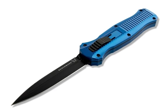 Benchmade 3300BK-2001 Infidel AUTO OTF 3.91" Black Finish Blue Handles Double Edge Dagger, Sheath - Image 8