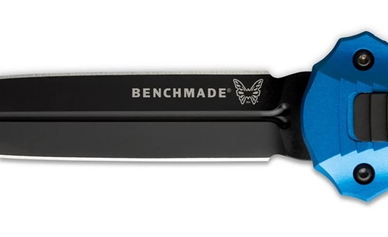 Benchmade 3300BK-2001 Infidel AUTO OTF 3.91" Black Finish Blue Handles Double Edge Dagger, Sheath - Image 9