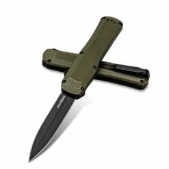 Benchmade 3400BK-1 Autocrat AUTO OTF 3.71" Black DLC Coated Finish Olive Drab Double Edge Dagger Knife