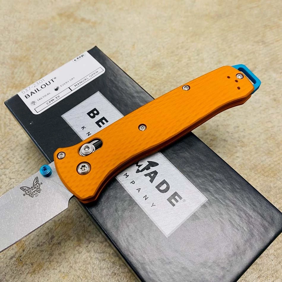 Benchmade 537-2301 Bailout AXIS Lock 3.38" Plain Edge CPM-3V Tanto Blade Orange Anodized Aluminum Handle Knife - SHOT SHOW 2023 LIMITED EDITION - Image 3