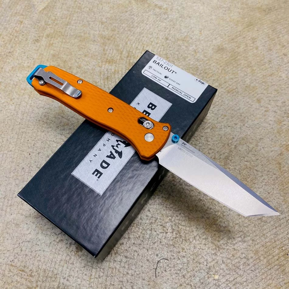 Benchmade 537-2301 Bailout AXIS Lock 3.38" Plain Edge CPM-3V Tanto Blade Orange Anodized Aluminum Handle Knife - SHOT SHOW 2023 LIMITED EDITION - Image 4