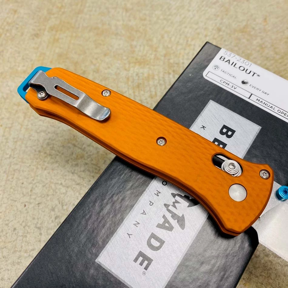 Benchmade 537-2301 Bailout AXIS Lock 3.38" Plain Edge CPM-3V Tanto Blade Orange Anodized Aluminum Handle Knife - SHOT SHOW 2023 LIMITED EDITION - Image 6