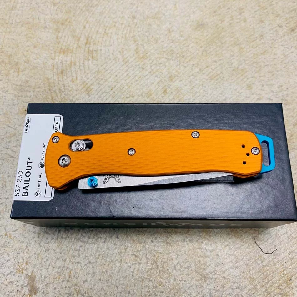 Benchmade 537-2301 Bailout AXIS Lock 3.38" Plain Edge CPM-3V Tanto Blade Orange Anodized Aluminum Handle Knife - SHOT SHOW 2023 LIMITED EDITION - Image 8