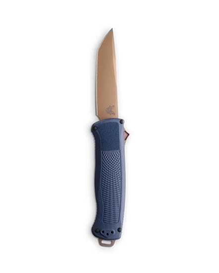 Benchmade 5370FE-01 Shootout Crator Blue Grivory, 3.5" Flat Earth Blade, Automatic OTF Knife - Image 2