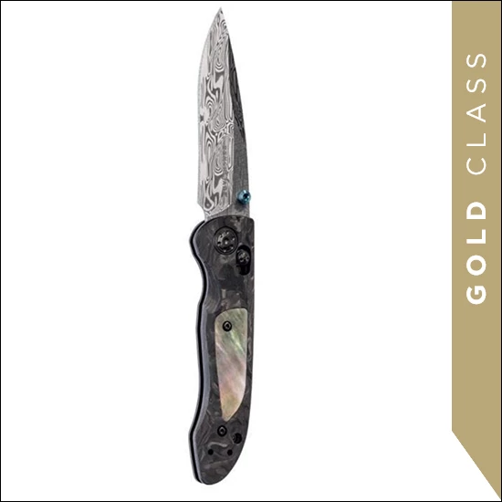 Benchmade 698-181 Gold Class Foray AXIS Folding Knife 3.22" Damasteel Blade, Marbled Carbon Fiber Handle - Image 2