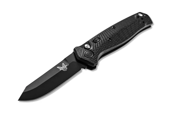 Benchmade 8551BK Mediator AUTO Folding Knife 3.3" Black Blade Black G10 Chevron Pattern Handles - Image 4
