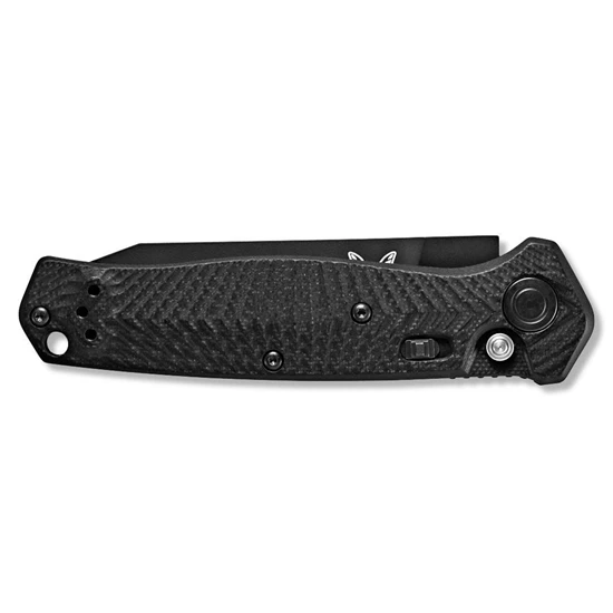 Benchmade 8551BK Mediator AUTO Folding Knife 3.3" Black Blade Black G10 Chevron Pattern Handles - Image 7