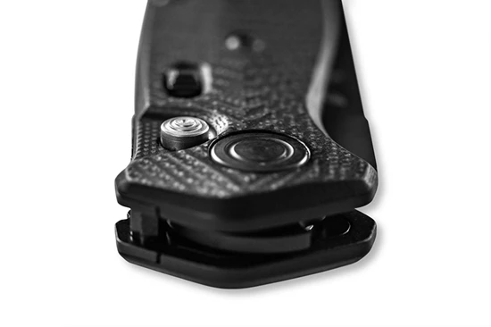 Benchmade 8551BK Mediator AUTO Folding Knife 3.3" Black Blade Black G10 Chevron Pattern Handles - Image 8