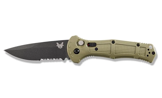 Benchmade 9070SBK-1 Claymore AUTO Folding Knife 3.6" CPM-D2 Cobalt Black Combo Blade, Ranger Green Grivory Handles - Image 3