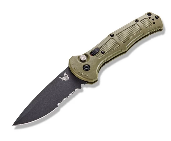 Benchmade 9070SBK-1 Claymore AUTO Folding Knife 3.6" CPM-D2 Cobalt Black Combo Blade, Ranger Green Grivory Handles - Image 5