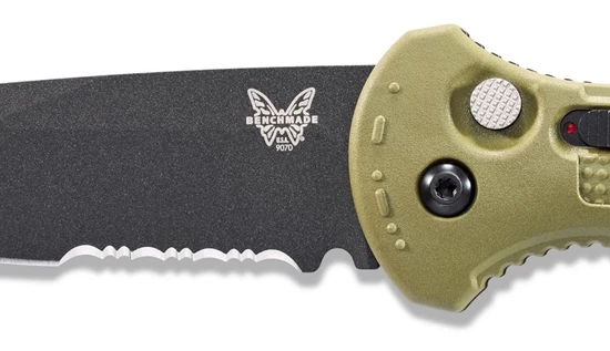Benchmade 9070SBK-1 Claymore AUTO Folding Knife 3.6" CPM-D2 Cobalt Black Combo Blade, Ranger Green Grivory Handles - Image 6
