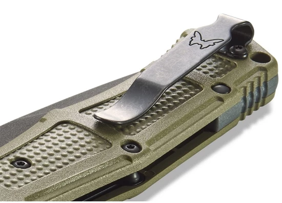 Benchmade 9070SBK-1 Claymore AUTO Folding Knife 3.6" CPM-D2 Cobalt Black Combo Blade, Ranger Green Grivory Handles - Image 7