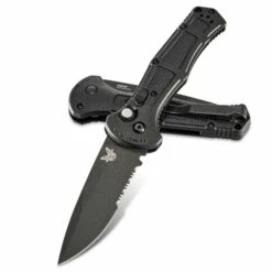 Benchmade 9070SBK Claymore AUTO Folding Knife 3.6" CPM-D2 Cobalt Serrated Blade, Black Grivory Handles