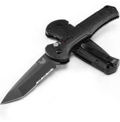 Benchmade 9071SBK Claymore AUTO Folding Serrated Knife 3.6" CPM-D2 Tanto Cobalt Blade Black Grivory Handles