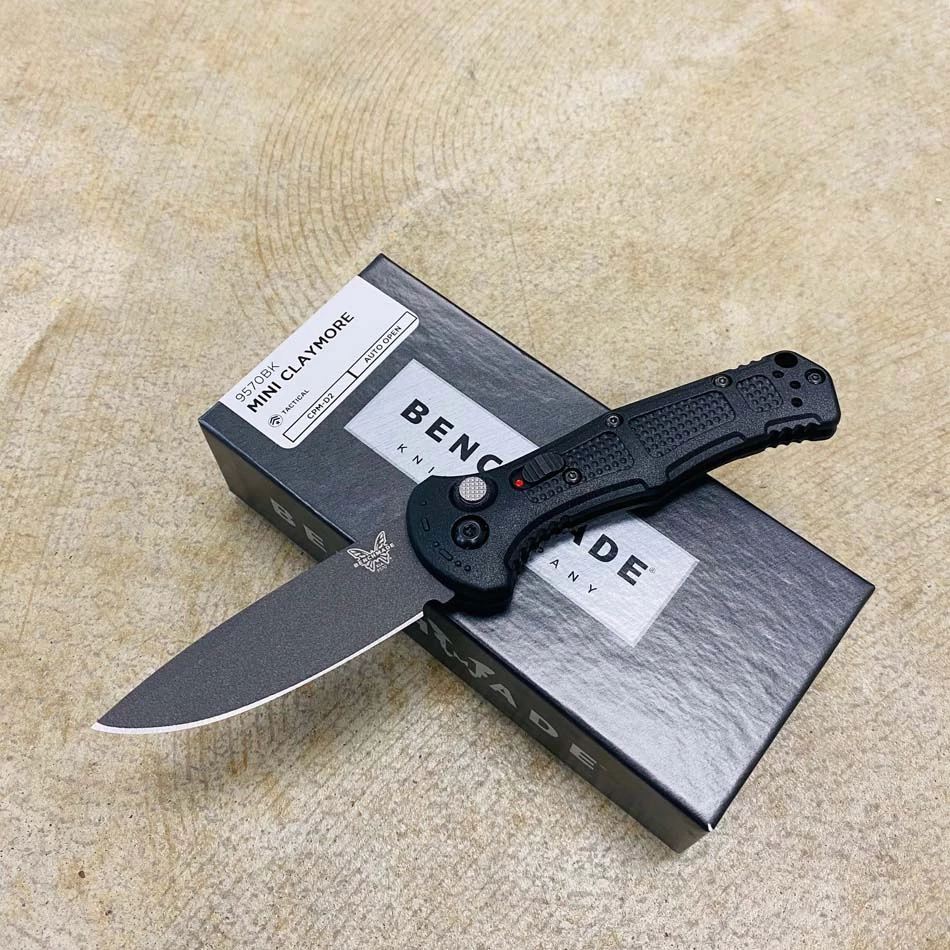 Benchmade 9570BK Mini Claymore AUTO Folding Knife 3" CPM-D2 Cobalt Blade Black Grivory Handles