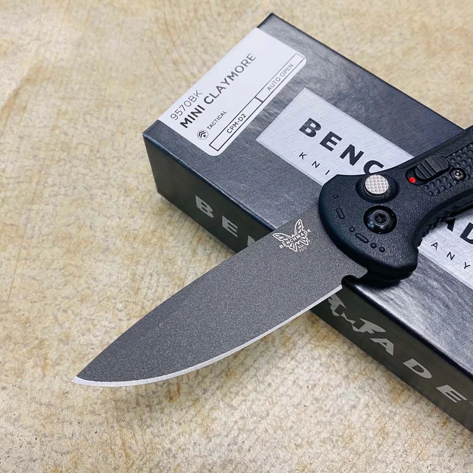 Benchmade 9570BK Mini Claymore AUTO Folding Knife 3" CPM-D2 Cobalt Blade Black Grivory Handles - Image 2