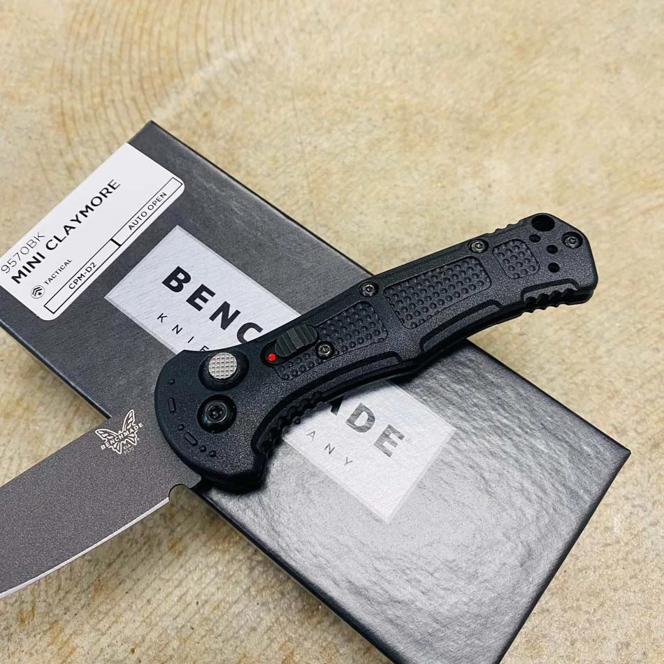 Benchmade 9570BK Mini Claymore AUTO Folding Knife 3" CPM-D2 Cobalt Blade Black Grivory Handles - Image 3