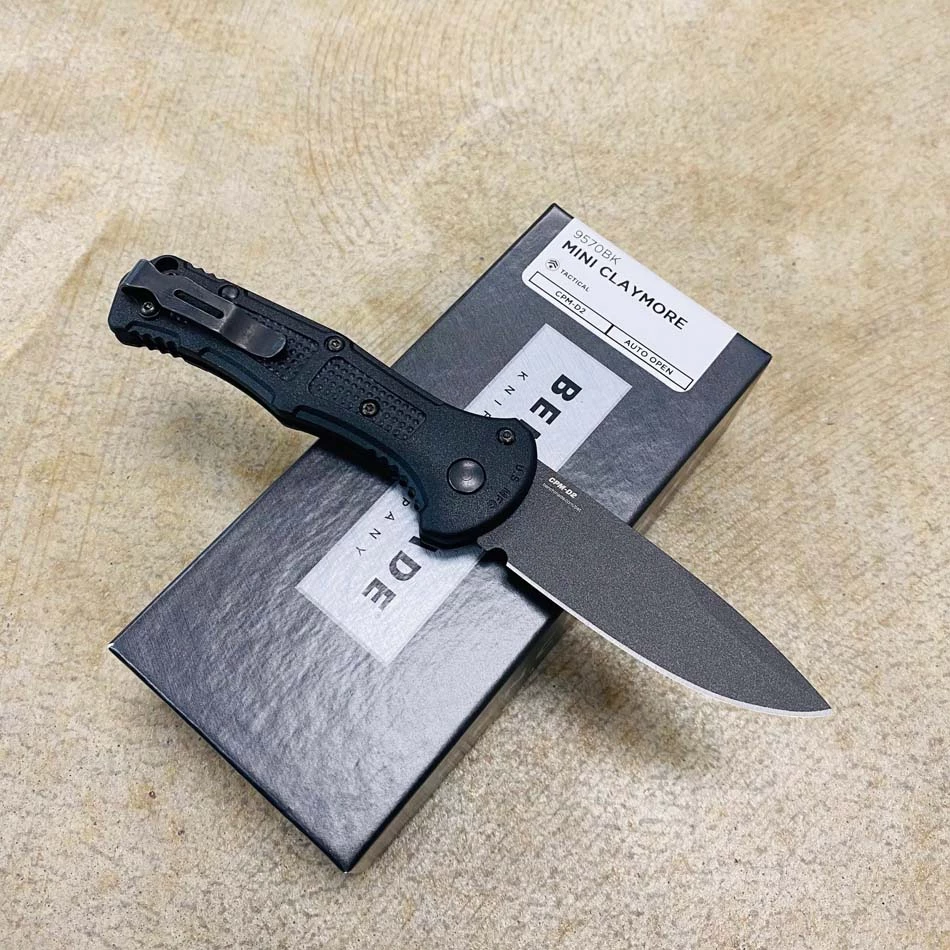 Benchmade 9570BK Mini Claymore AUTO Folding Knife 3" CPM-D2 Cobalt Blade Black Grivory Handles - Image 4
