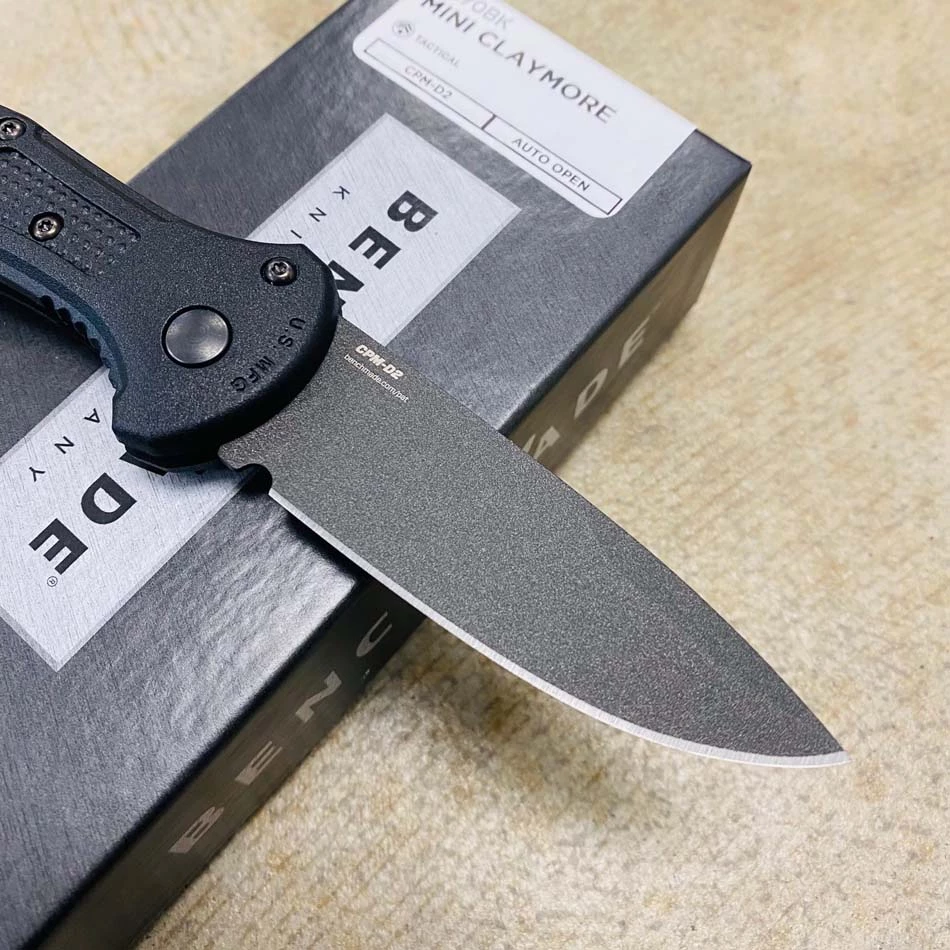 Benchmade 9570BK Mini Claymore AUTO Folding Knife 3" CPM-D2 Cobalt Blade Black Grivory Handles - Image 5