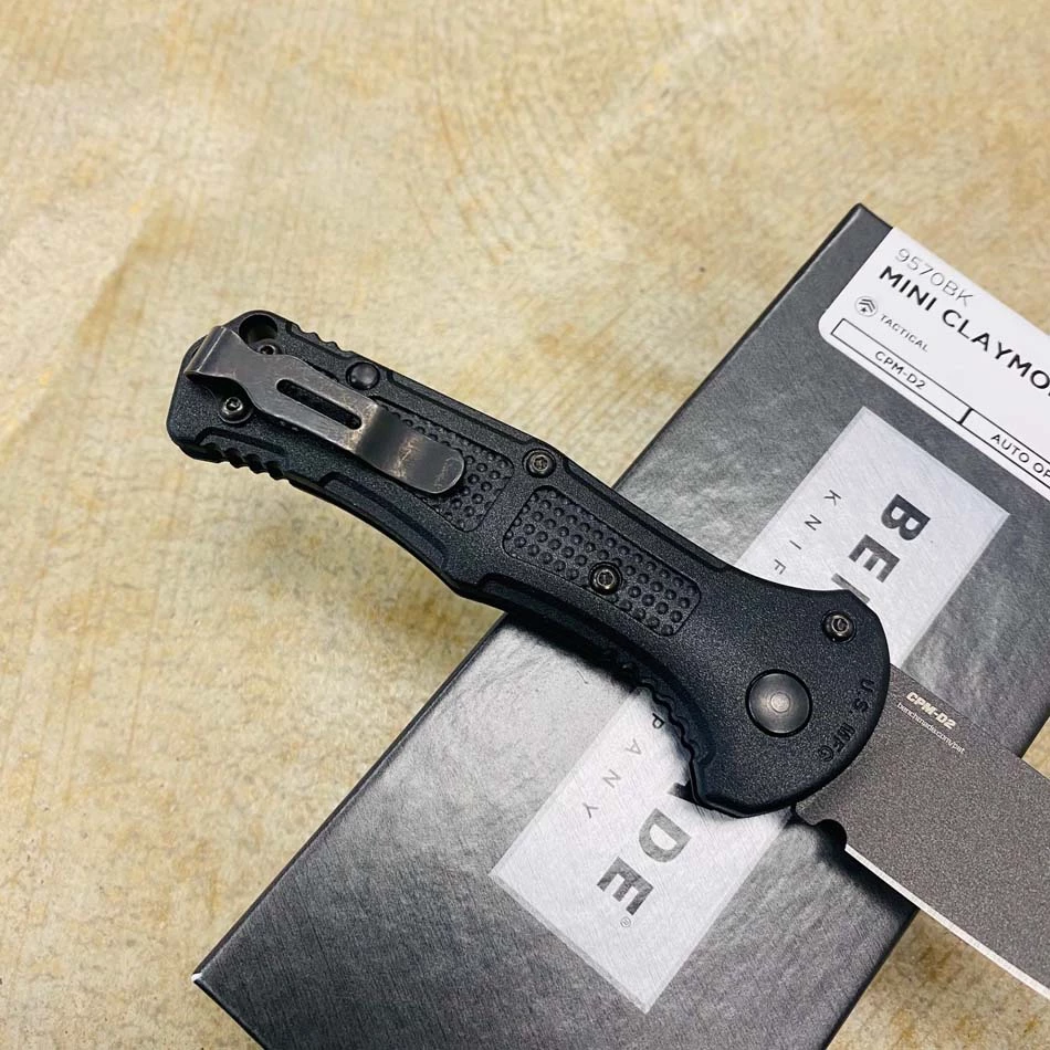 Benchmade 9570BK Mini Claymore AUTO Folding Knife 3" CPM-D2 Cobalt Blade Black Grivory Handles - Image 6