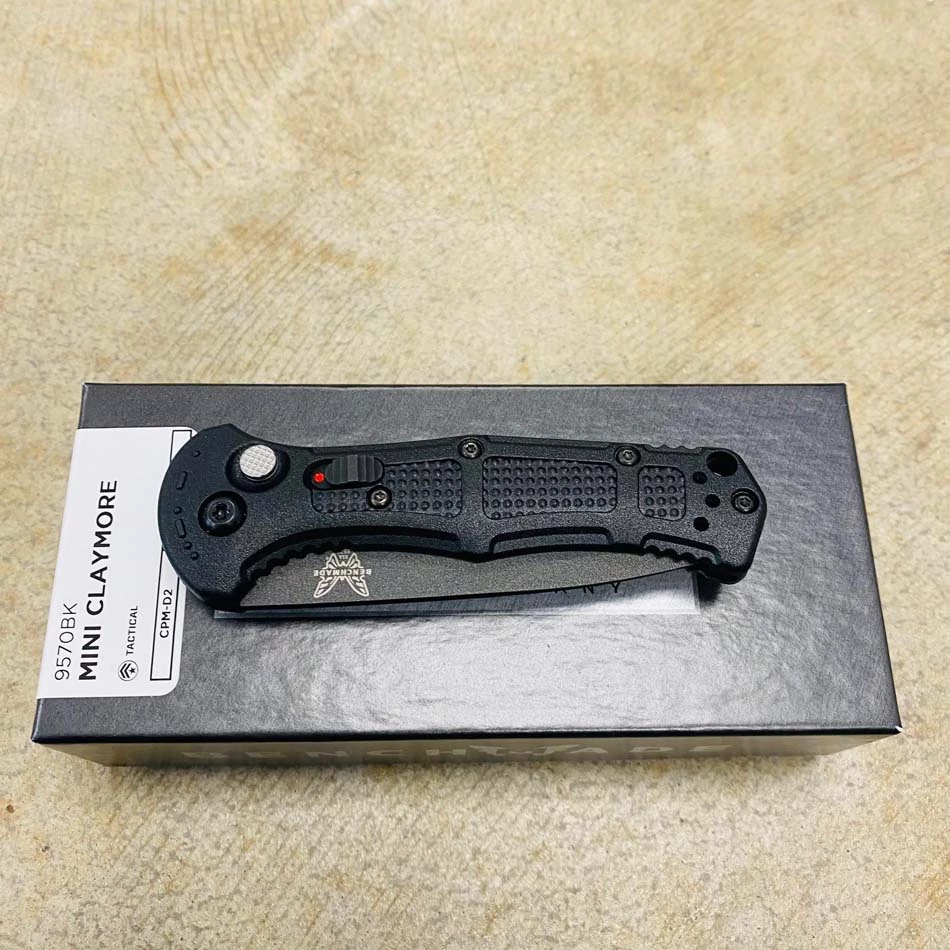 Benchmade 9570BK Mini Claymore AUTO Folding Knife 3" CPM-D2 Cobalt Blade Black Grivory Handles - Image 7