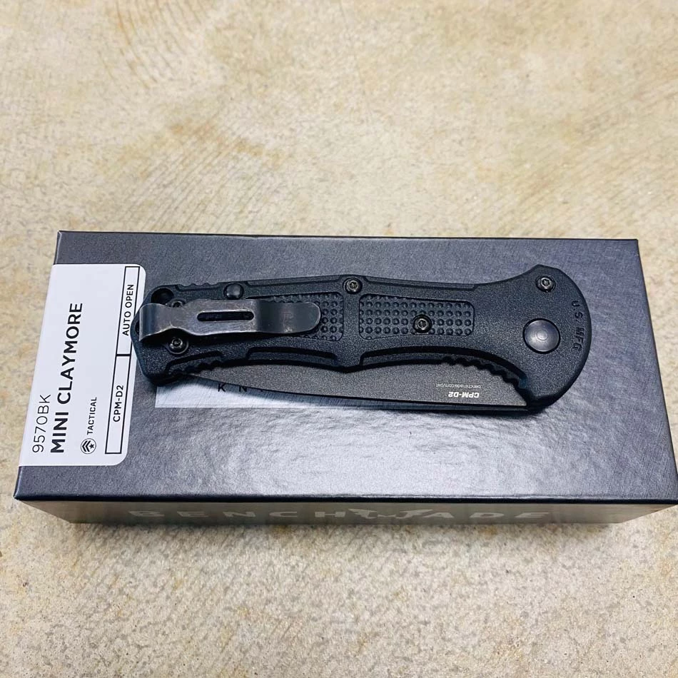Benchmade 9570BK Mini Claymore AUTO Folding Knife 3" CPM-D2 Cobalt Blade Black Grivory Handles - Image 8