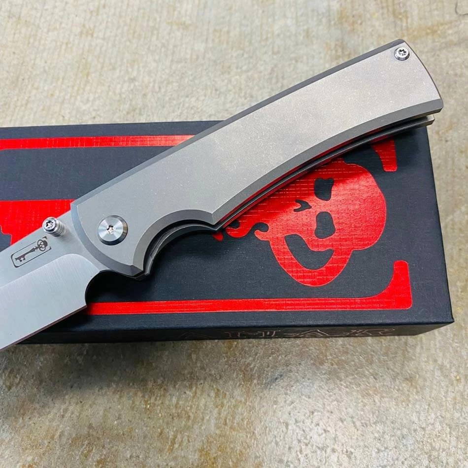 Chaves Sangre 229 Wharncliffe 3.7" Machine Finish M390 Blade Stone Washed Titanium Knife - Image 3