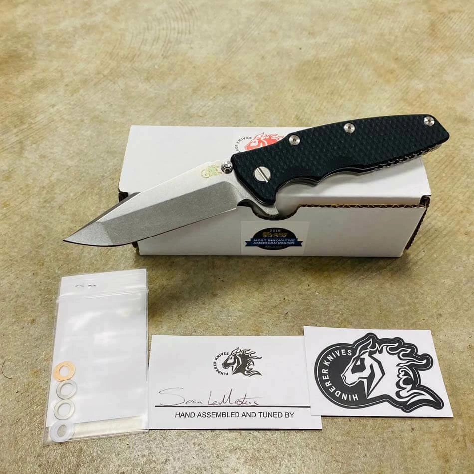 Rick Hinderer Eklipse 3.5" Harpoon Spanto Tri-Way Stonewash Black G10 Flipper Knife